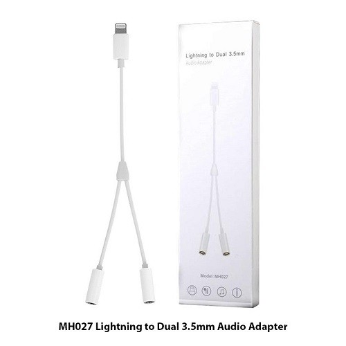 Adaptador Para IPhone Cable Lightning A Dos Salidas Jack Audio / Modelo MH027