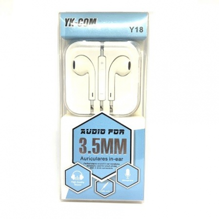 Cascos / Auriculares Conector Jack 3.5mm Tipo IPhone Blanco / YK-COM / Y18
