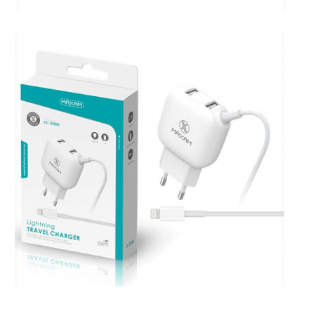 Cargador de Pared con Cable Lightning iPhone y dos entradas USB JC-2200i / MAXAM