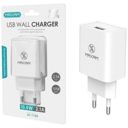 N194 JC-1105 Adaptador de cargador de un puerto entrada USB de 2.1A  (BLANCO)