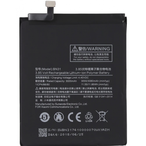 N286 Bateria BN31 para Xiaomi Mi5x / Mi A1 / Redmi Note 5A / Redmi Y1 Lite / Redmi Note 5A Prime / Redmi Y1 de 3000mAh