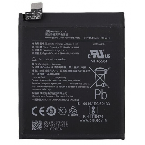 N18 Bateria BLP743 Para One Plus 7T / 1+7T De 3800mAh SIN LOGO