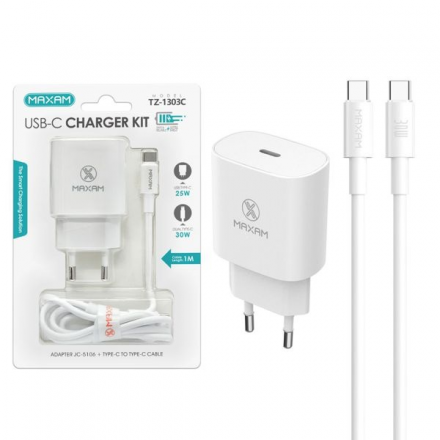 Blanco Kit de carga rápida PD de 25W Cableado tipo C a tipo C 30W 1M  TZ-1303C