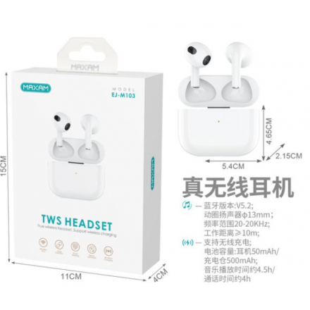 Maxam EJ-M103 Auricular Bluetooth Tiple TWS V5.0 / 250mAh...