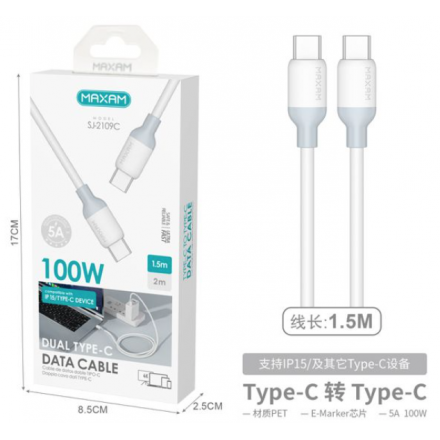 N187 Maxam Cable de 100W Tipo C - Tipo C con E- Marker...