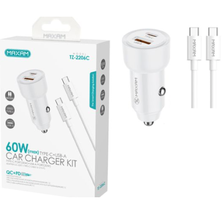 N-266 Maxam kit Cargador De Coche De Doble Puerto PD/USB 60W