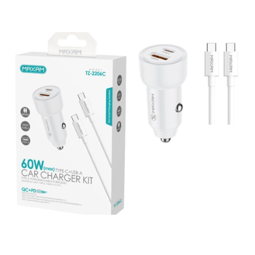 N-266 Maxam kit Cargador De Coche De Doble Puerto PD/USB 60W