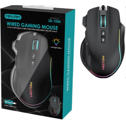 N99 SB-1006 MAXAM Ratón De Juego Con Cable 8 Teclas Negro...