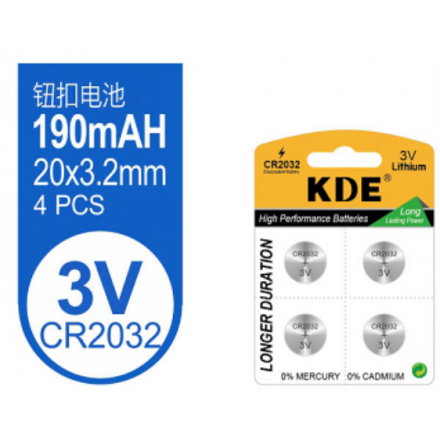 Pila De Botón KDE 3V CR2032 Pack De 4 Unidades