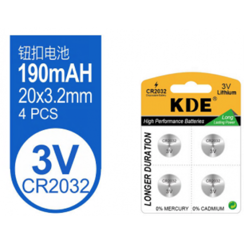 Pila De Botón KDE 3V CR2032 Pack De 4 Unidades