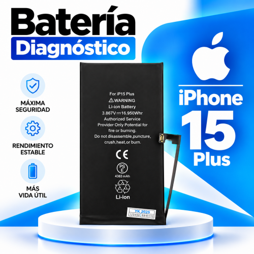 Bateria DIAGNÓSTICO RD para iPhone 15 Plus -...