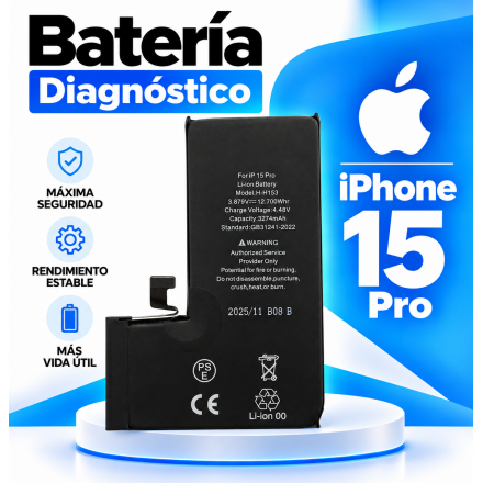 Bateria DIAGNÓSTICO RD para iPhone 15 Pro - Saúde 100%...