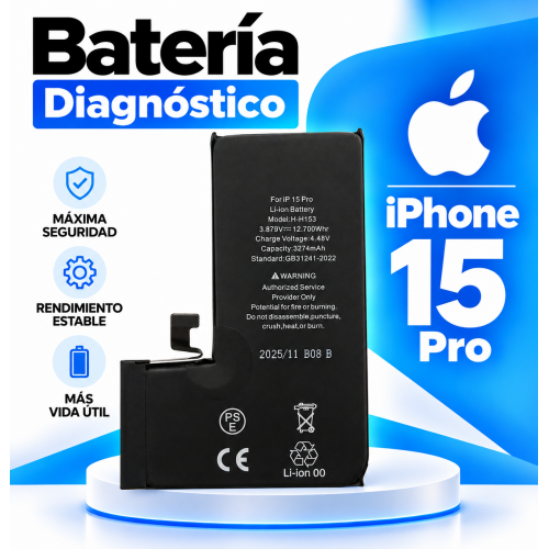 Bateria DIAGNÓSTICO RD para iPhone 15 Pro -...