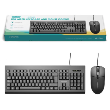 Conjunto Teclado e Rato USB com Fio MAXAM KB-1100ES - Preto