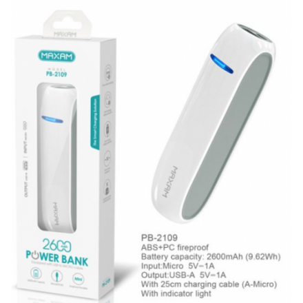 Power Bank 2600 mAh 5V 1A MAXAM PB-2109