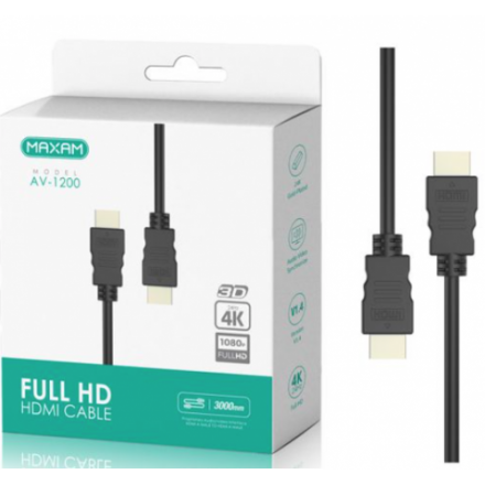 Cabo HDMI V1.4 de 3 m 4K 30Hz MAXAM AV-1200 - Preto